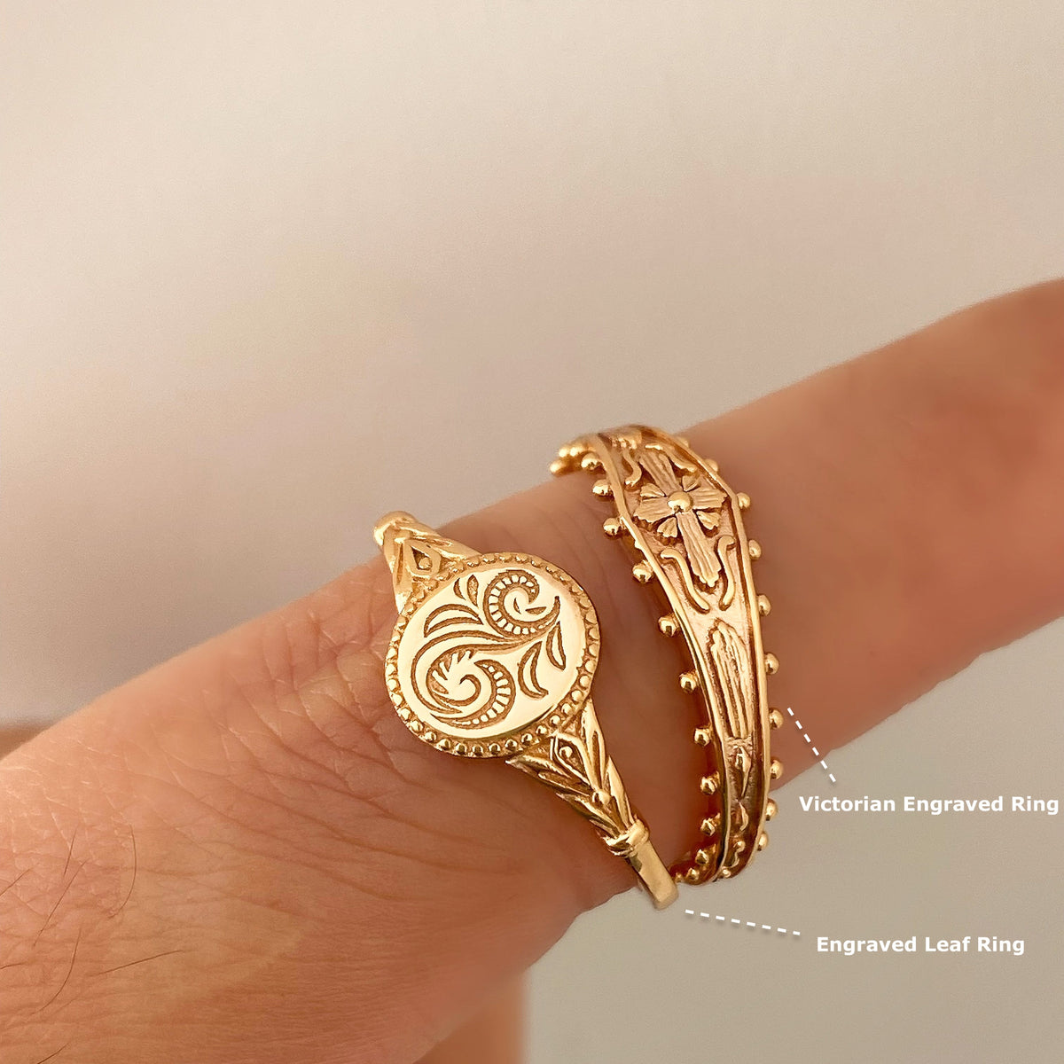 Dainty Engraved Rings for women in gold vermeil
