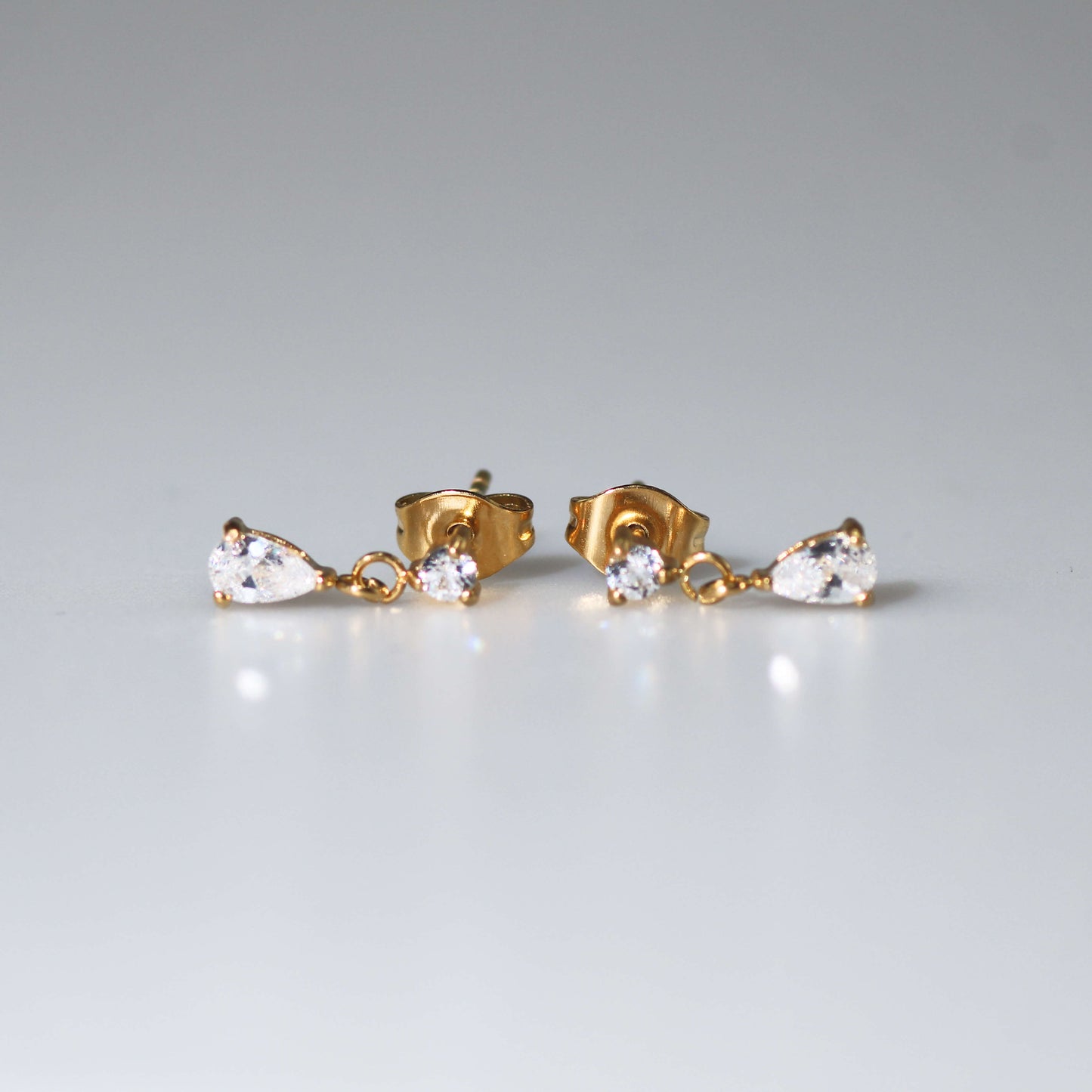 Afton Teardrop CZ Earrings, waterproof 18k gold-plated stainless steel