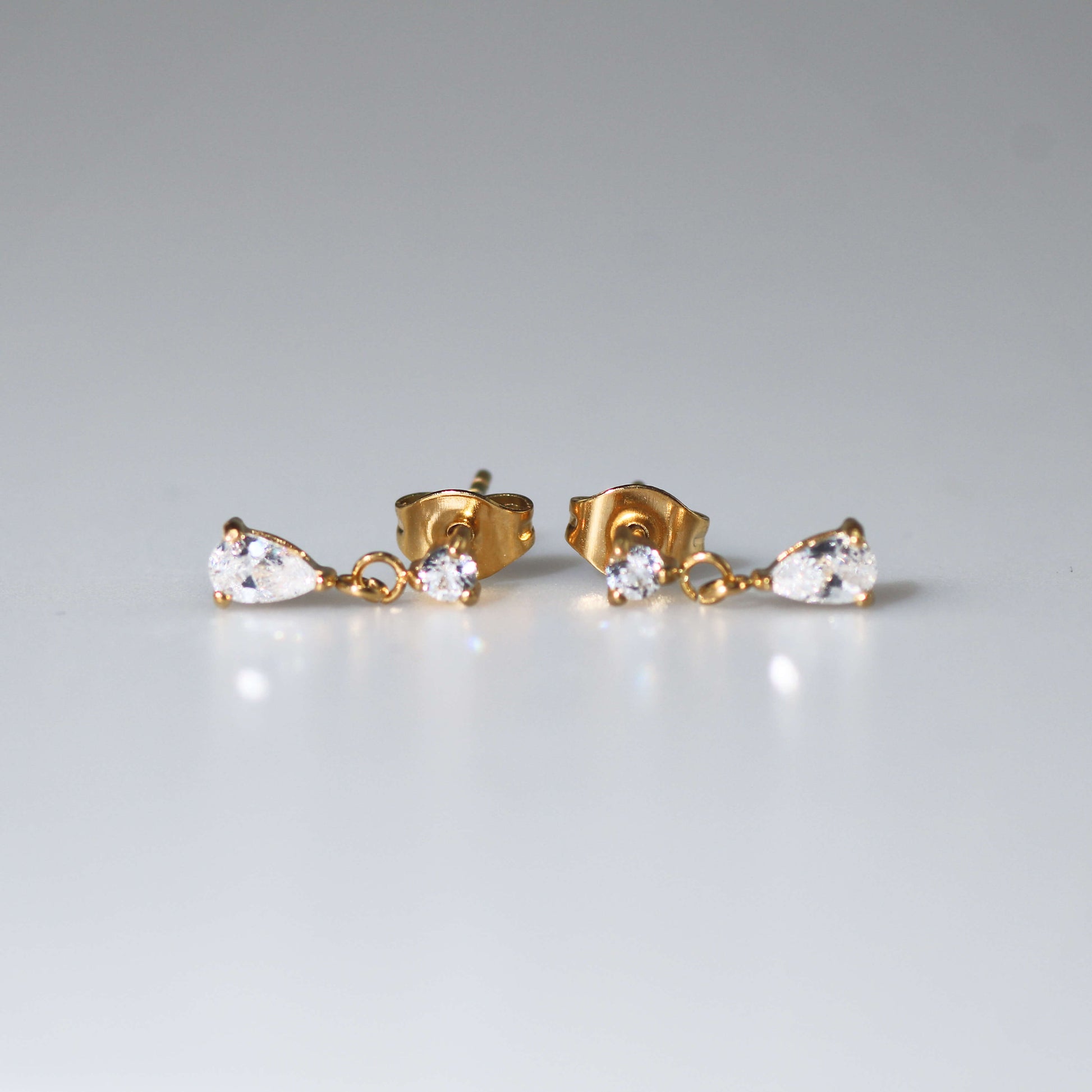 Afton Teardrop CZ Earrings, waterproof 18k gold-plated stainless steel