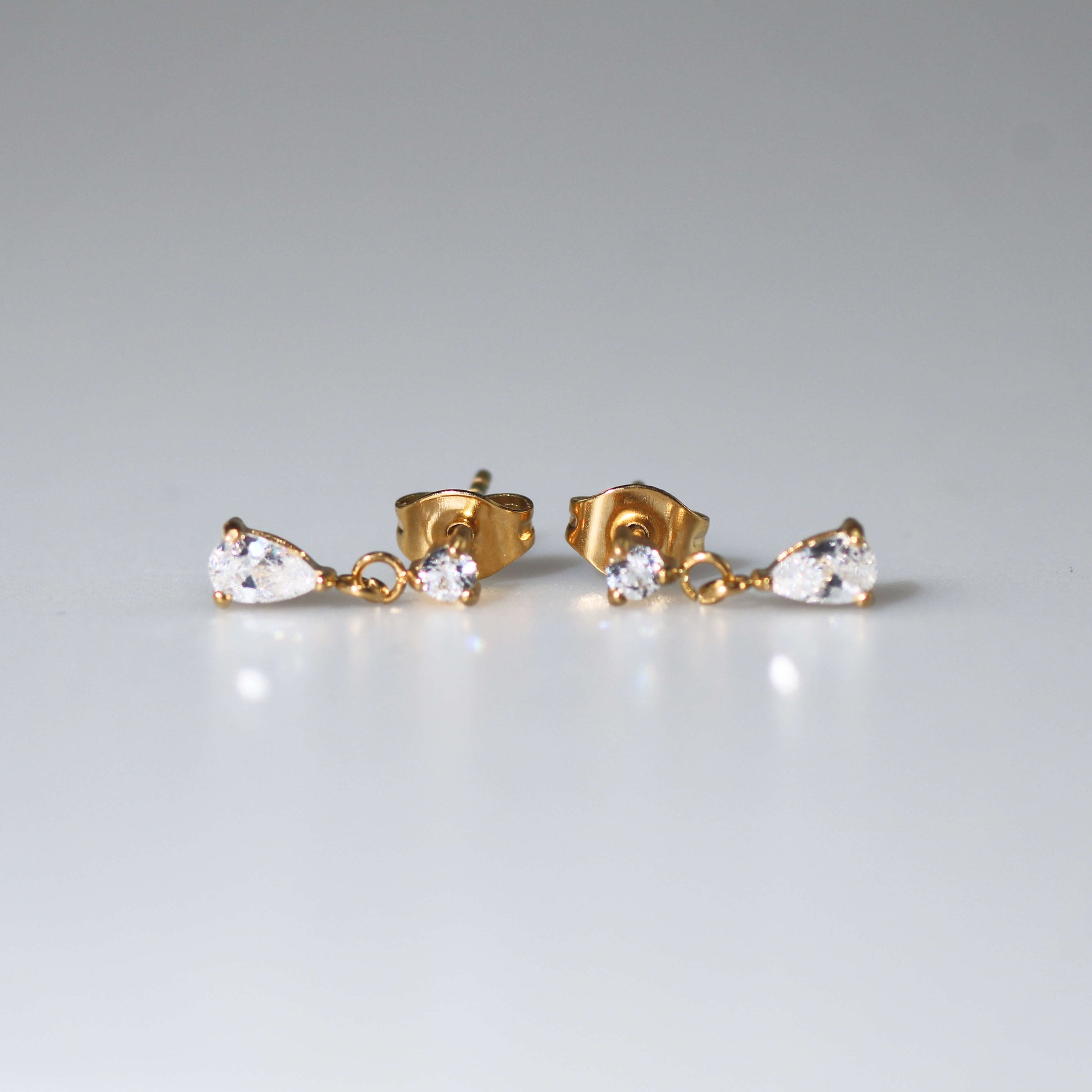 Afton Teardrop CZ Earrings, waterproof 18k gold-plated stainless steel