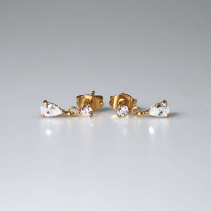 Afton Teardrop CZ Earrings, waterproof 18k gold-plated stainless steel