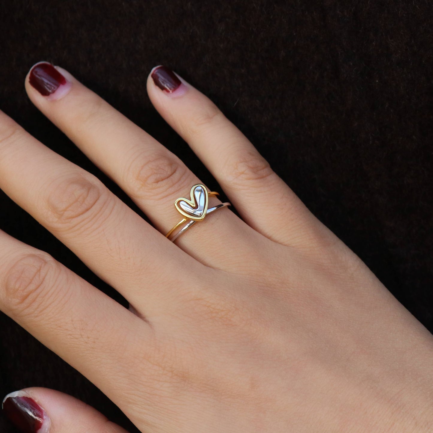 Meideya Heart to Heart Ring Set, 18k gold-plated