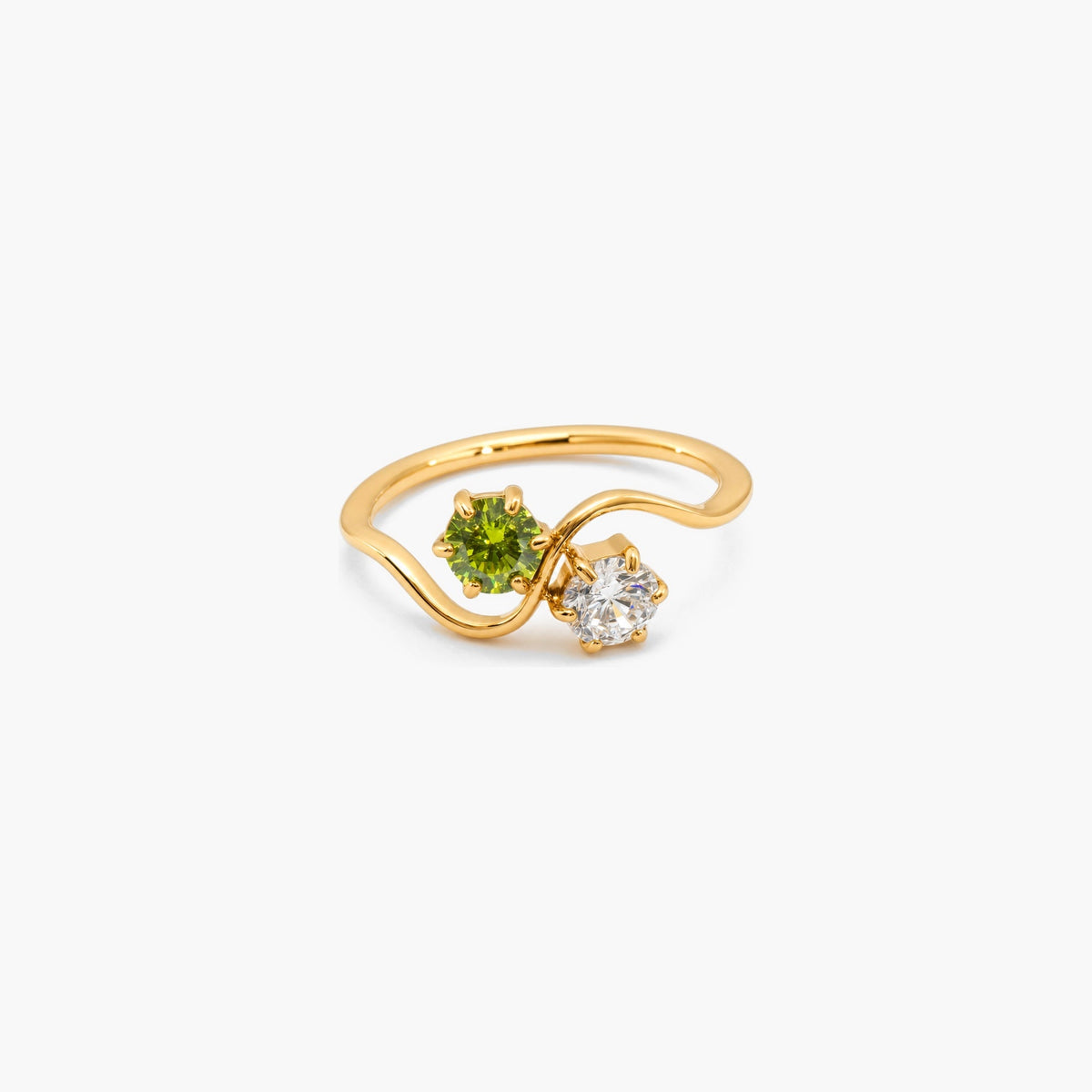 Peridot & White CZ Wave Ring, waterproof 18k gold-plated stainless steel