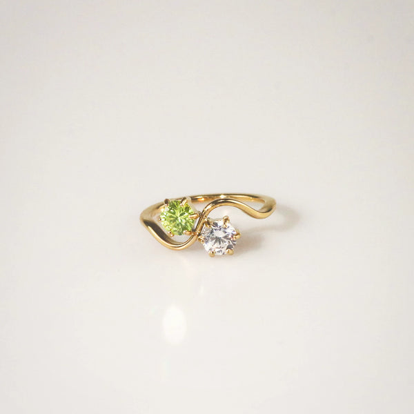 Peridot & White CZ Wave Ring – Waterproof 316L Stainless Steel