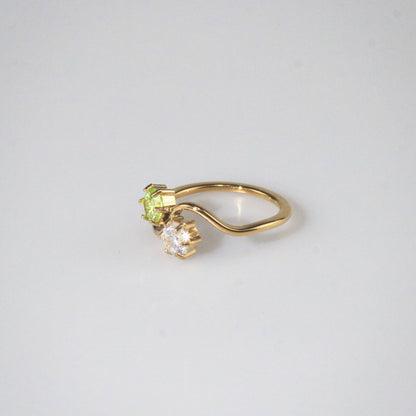 Peridot & White CZ Wave Ring, waterproof 18k gold-plated stainless steel