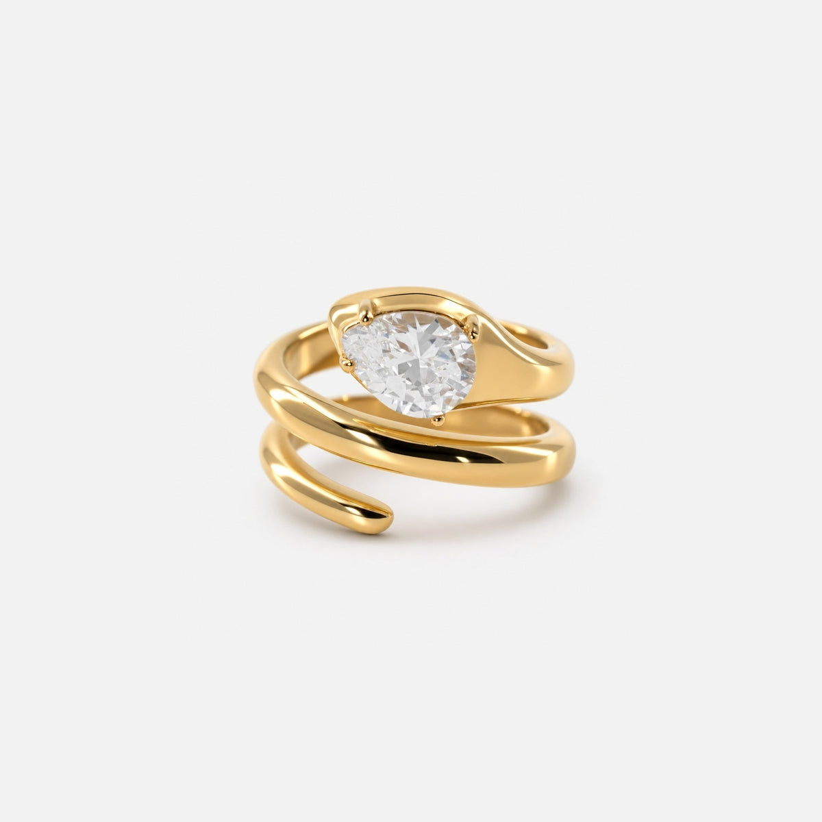 Spiral Pear-Cut Ring, waterproof 18k gold-plated stainless steel