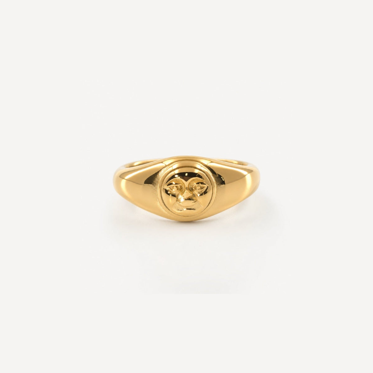 Moonface Signet Ring, waterproof 18k gold-plated stainless steel