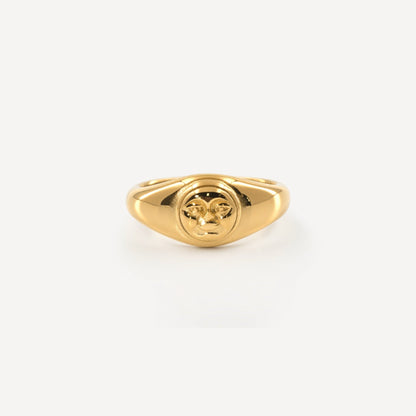 Moonface Signet Ring, waterproof 18k gold-plated stainless steel