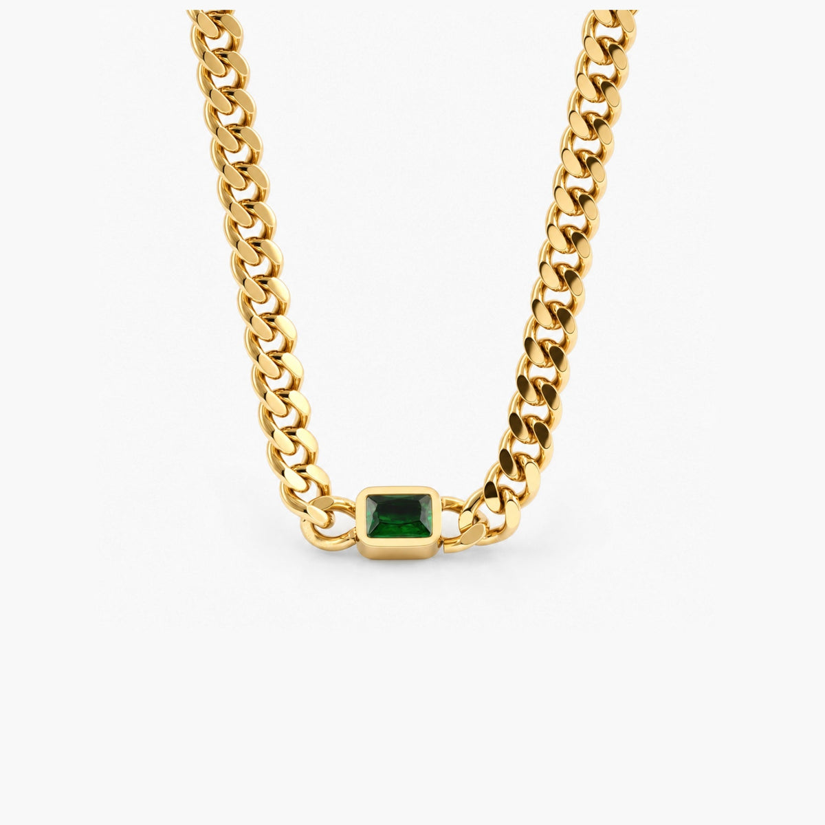 Green gem curb chain necklace