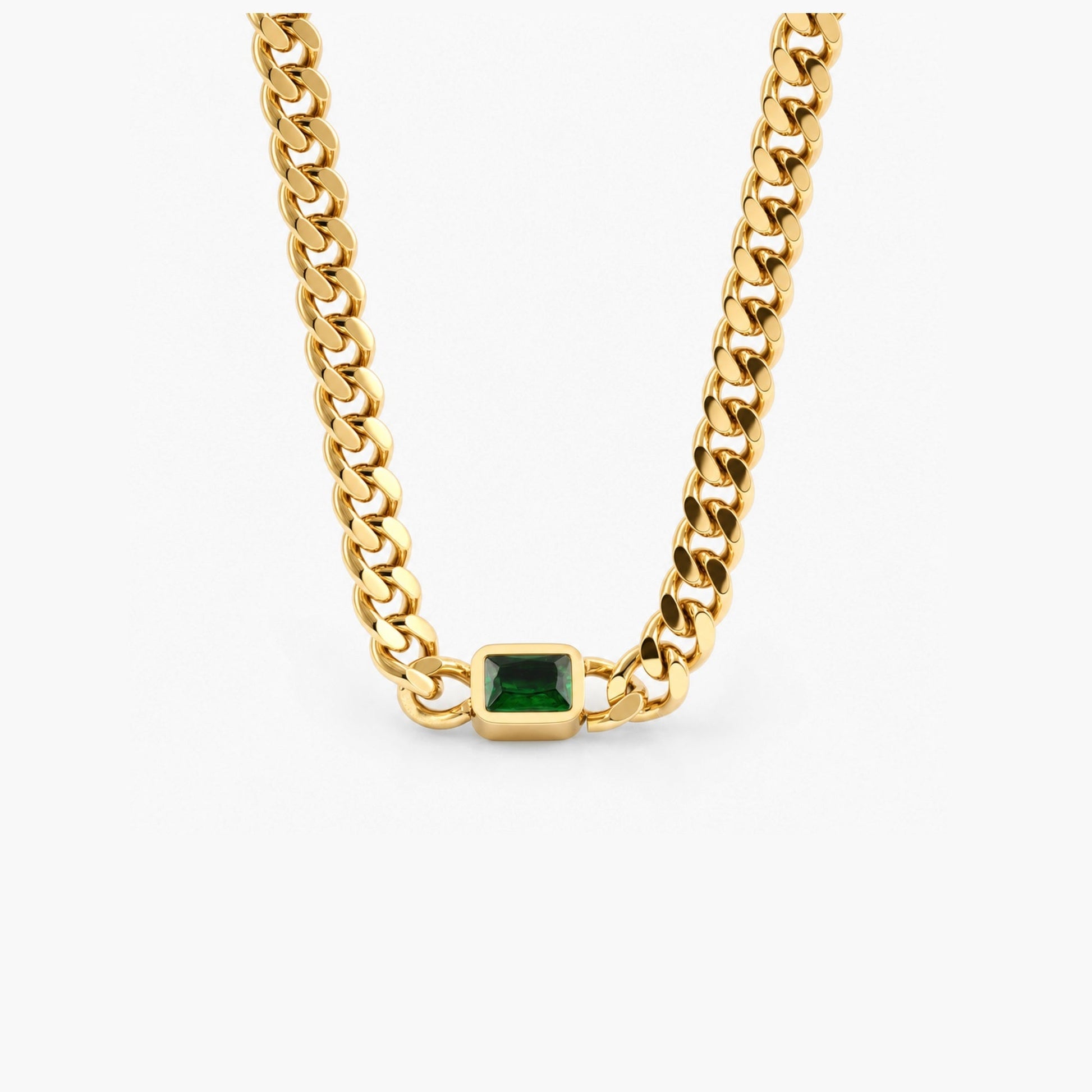 Green gem curb chain necklace