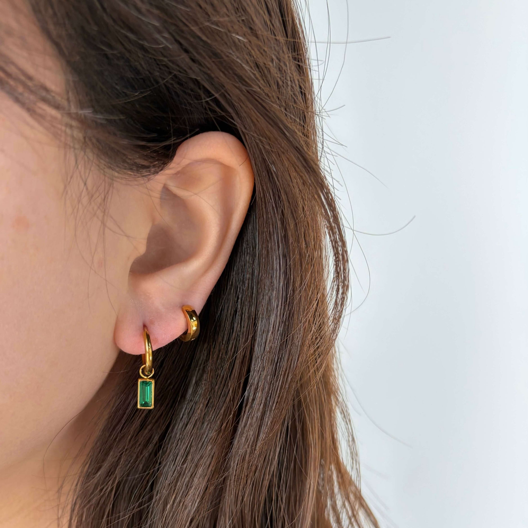 Waterproof Green Sparkle Hoop Earrings, 18k gold-plated stainless steel