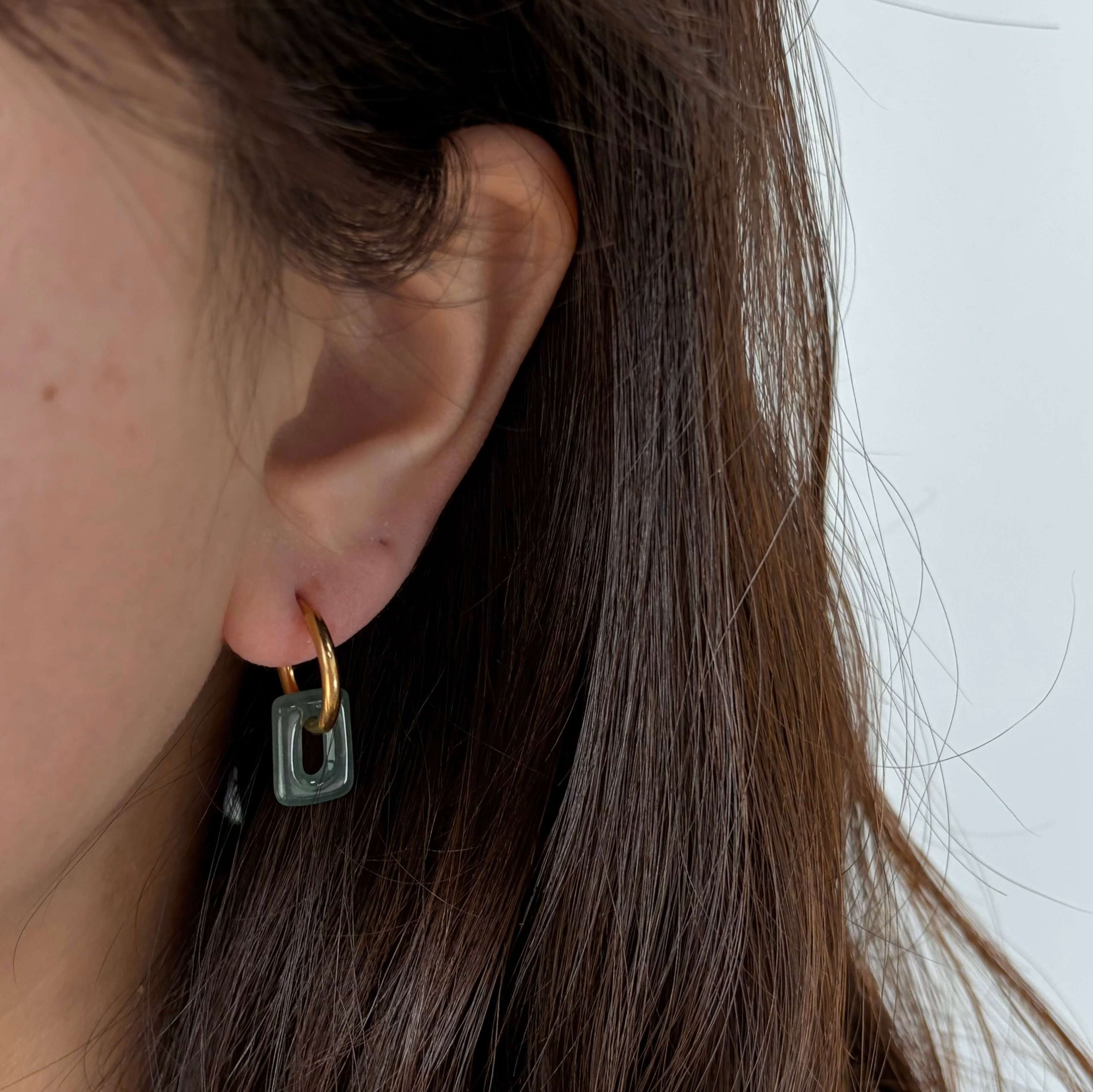Square Jade Hoops, waterproof 18k gold-plated stainless steel