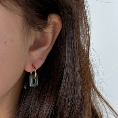 Square Jade Hoops, waterproof 18k gold-plated stainless steel