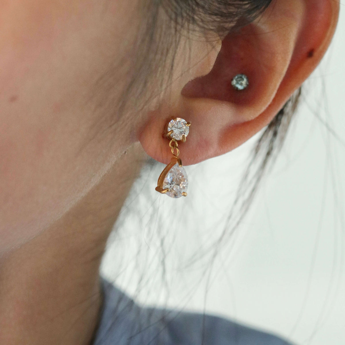 Waterproof 18k Gold Plated CZ Drop Earrings, 18k gold-plated stainless steel