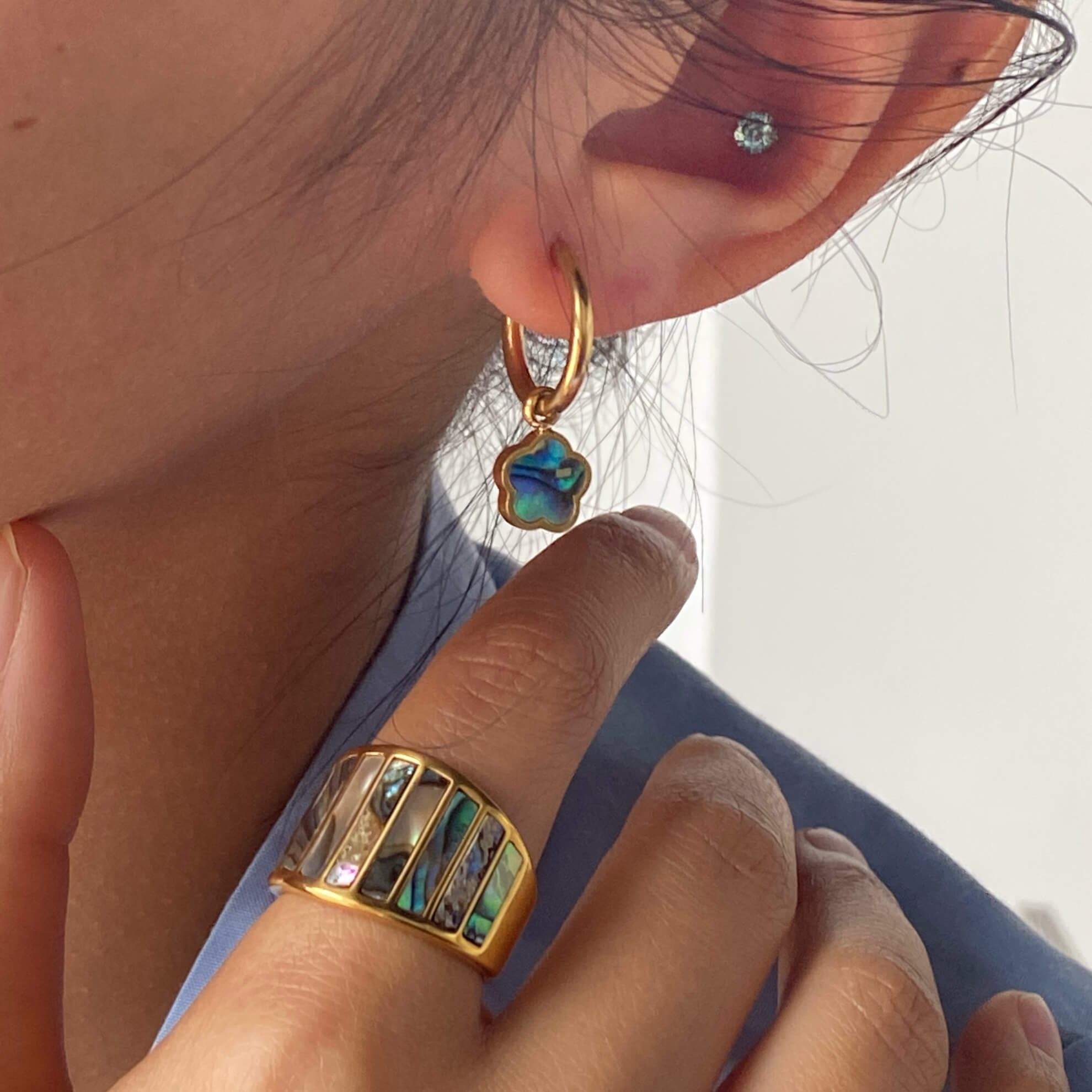 Abalone Hoop Earrings, waterproof 18k gold-plated stainless steel