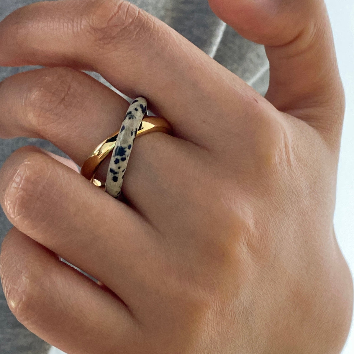 Dalmatian Double Band Ring, waterproof 18k gold-plated stainless steel
