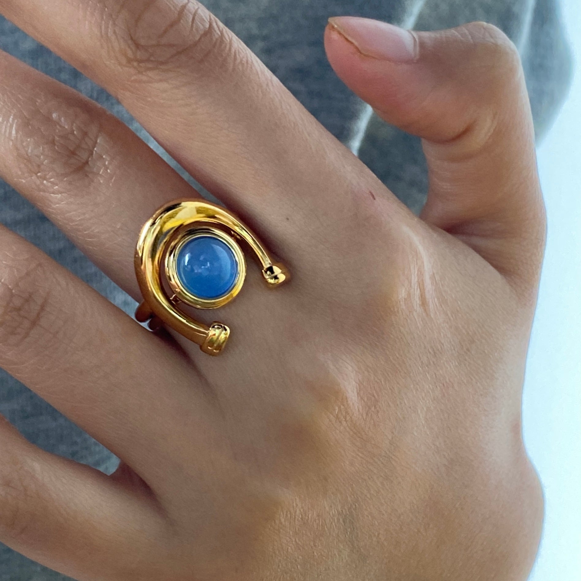 Arlo Blue Stone Ring Set, waterproof 18k gold-plated stainless steel