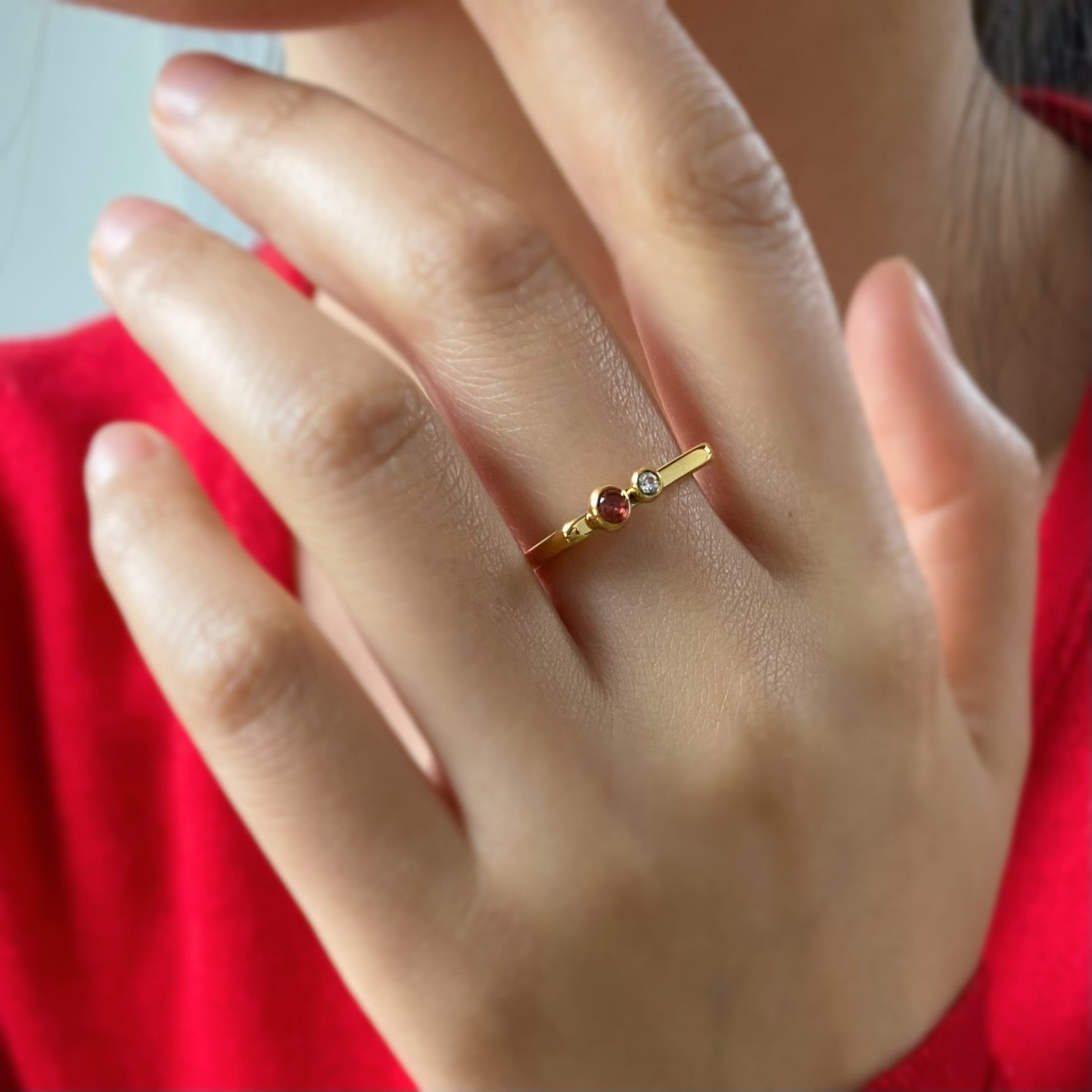 Waterproof Ruby Stacking Ring, 18k gold-plated stainless steel
