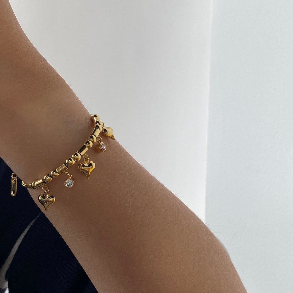 Triple Hearts Charm Bracelet, waterproof 18k gold-plated stainless steel