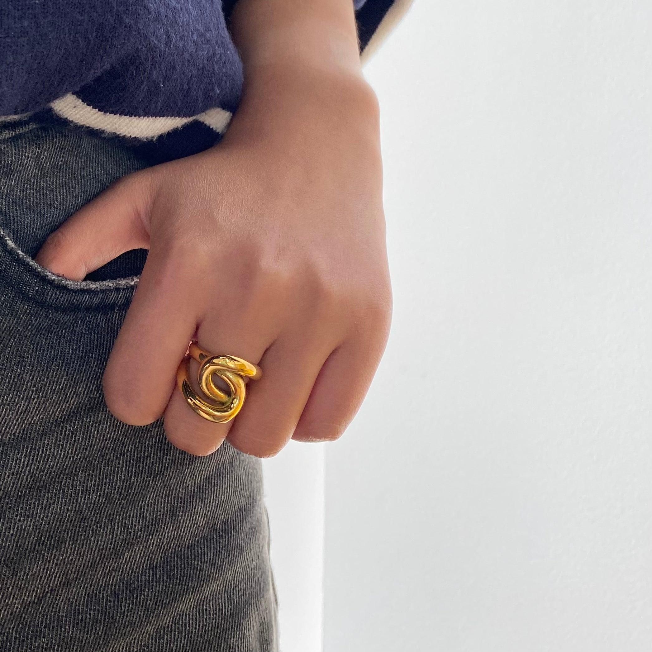Waterproof Stainless Steel Chunky Ring, 18k gold-plated stainless steel