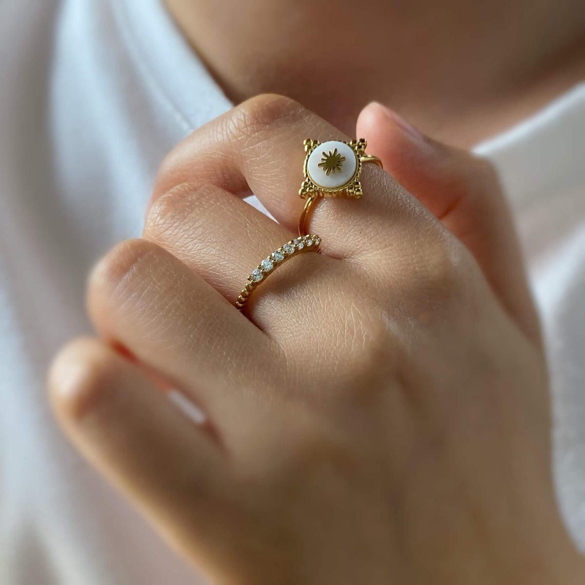 Waterproof Crystal Stackable Ring, 18k gold-plated stainless steel