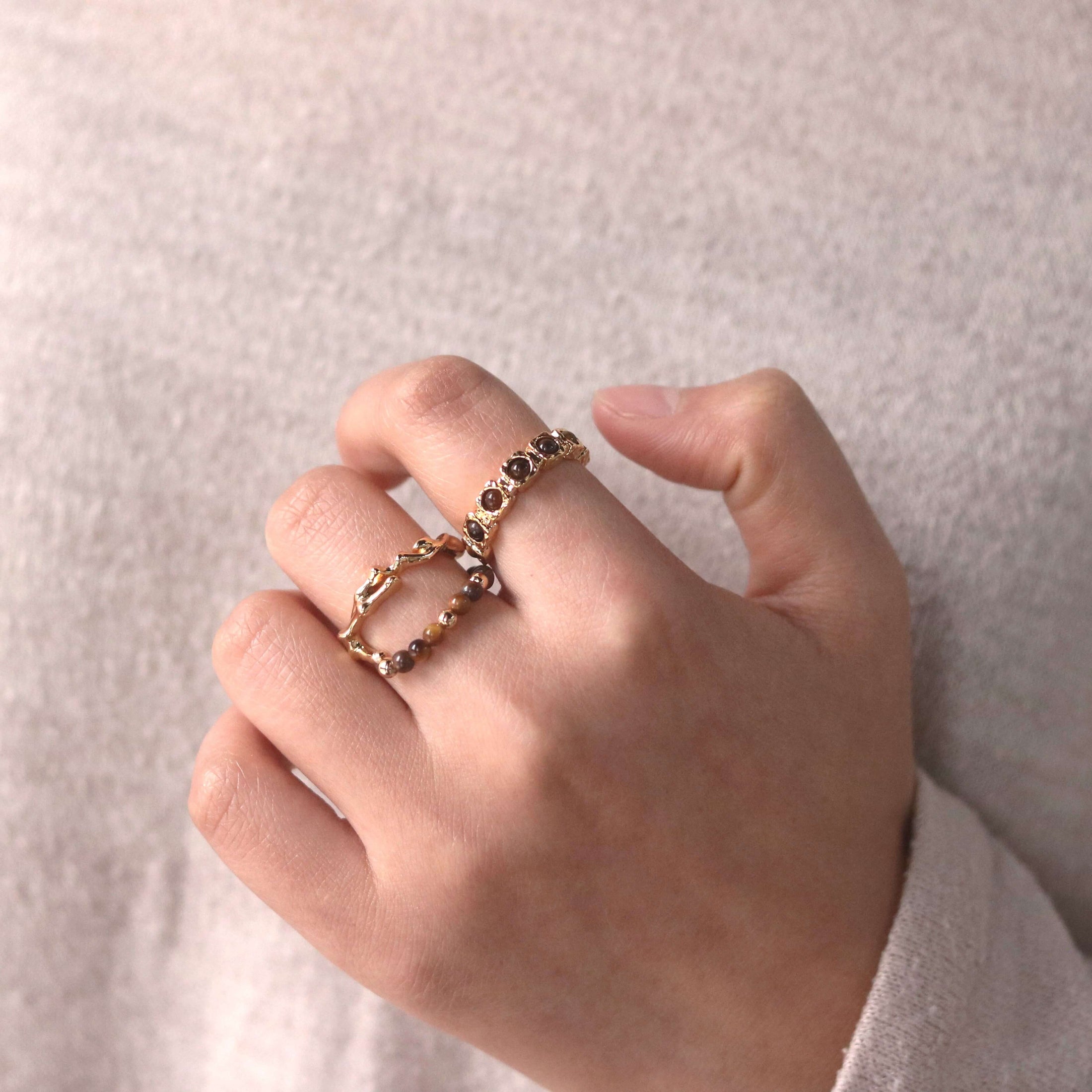 Tiger's Eye Band Ring, 18k gold-plated
