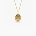 Oval Blue Petals Pendant Necklace — Waterproof 18k Gold