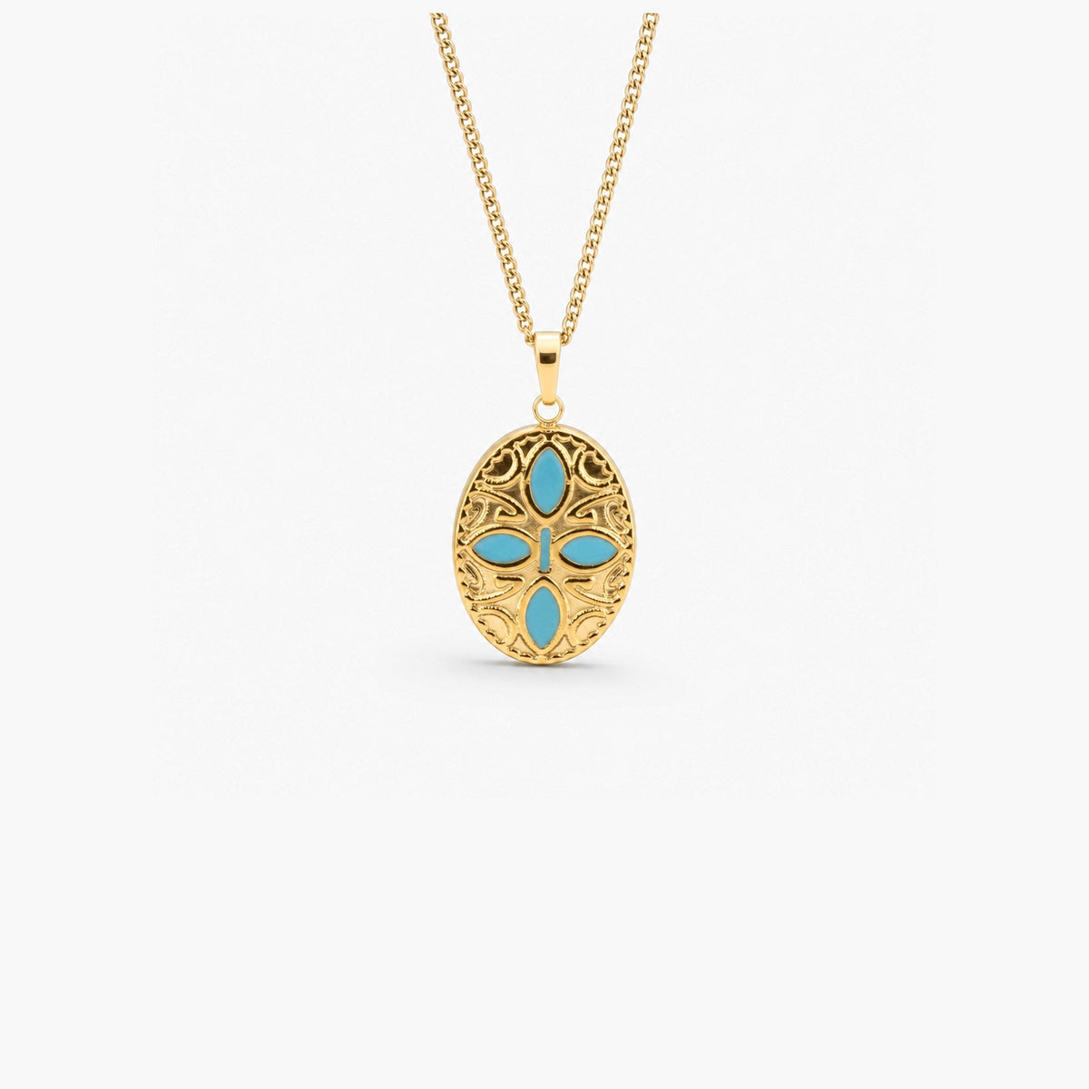 Oval Blue Petals Pendant Necklace