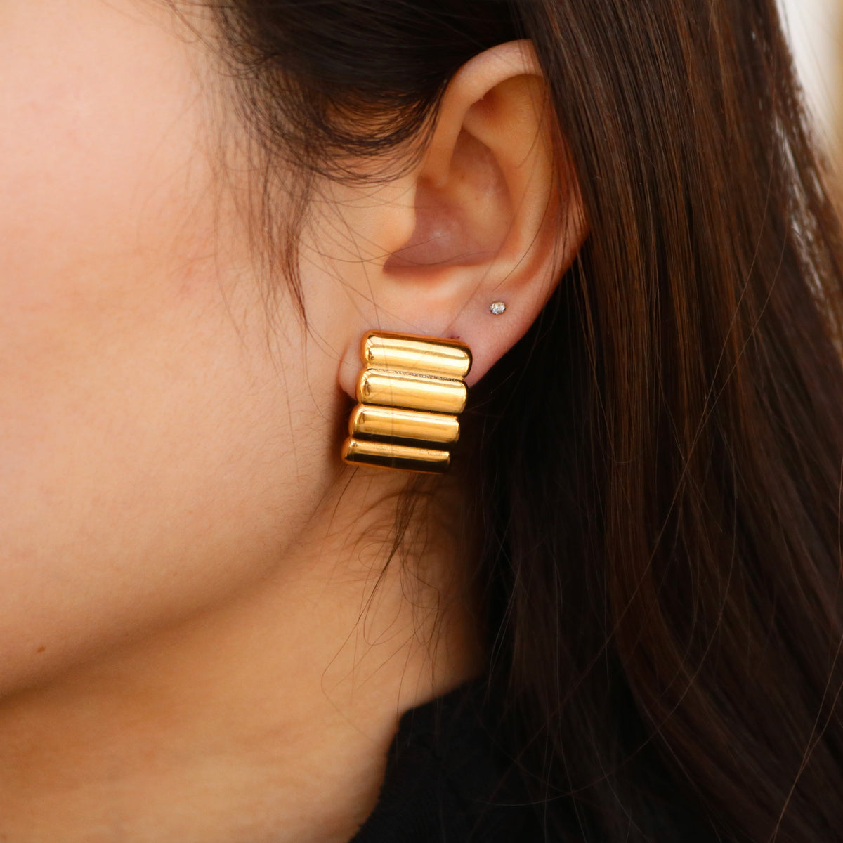 Gold ribbed Chunky Stud Earrings
