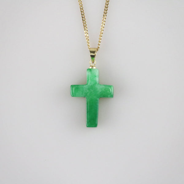 Waterproof 18K Gold Plated Jade Cross Pendant Necklace
