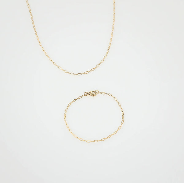Waterproof Dainty Paperclip Chain Set - 18k Gold