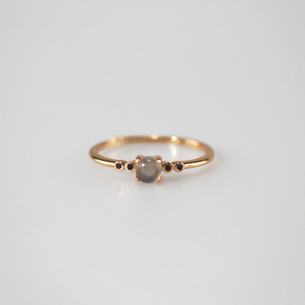 Labradorite & Black CZ Adjustable Ring – Gold-Plated Sterling Silver