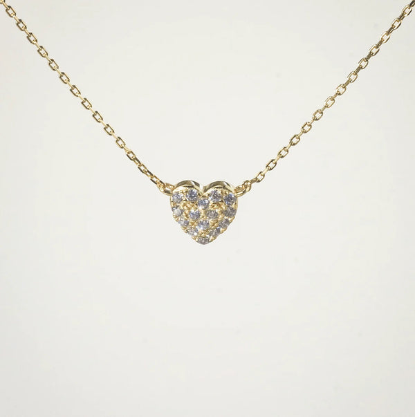 Pave Little Heart Necklace – 14k Gold Plated Sterling Silver