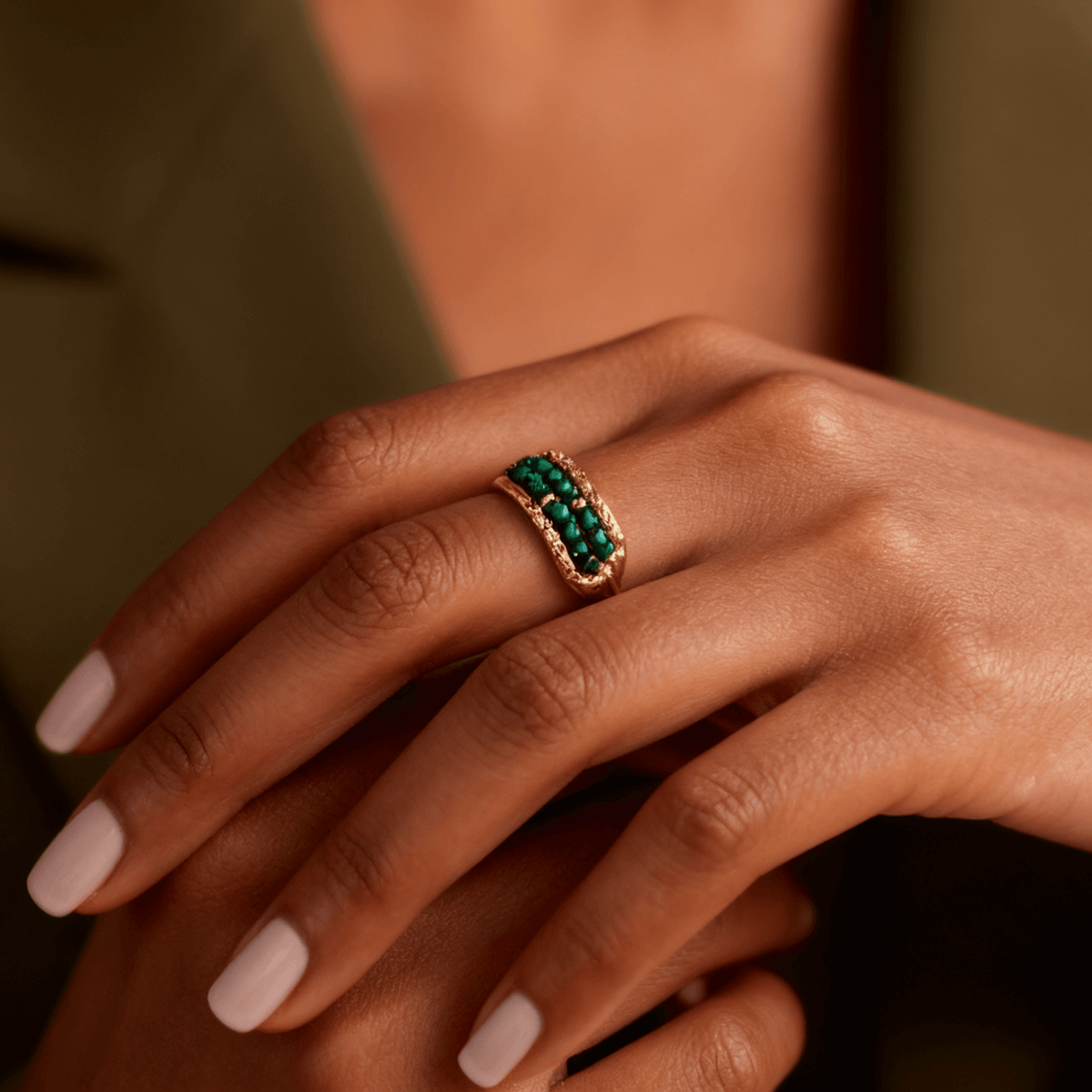 Malachite Bead Ring, waterproof 18k gold-plated stainless steel