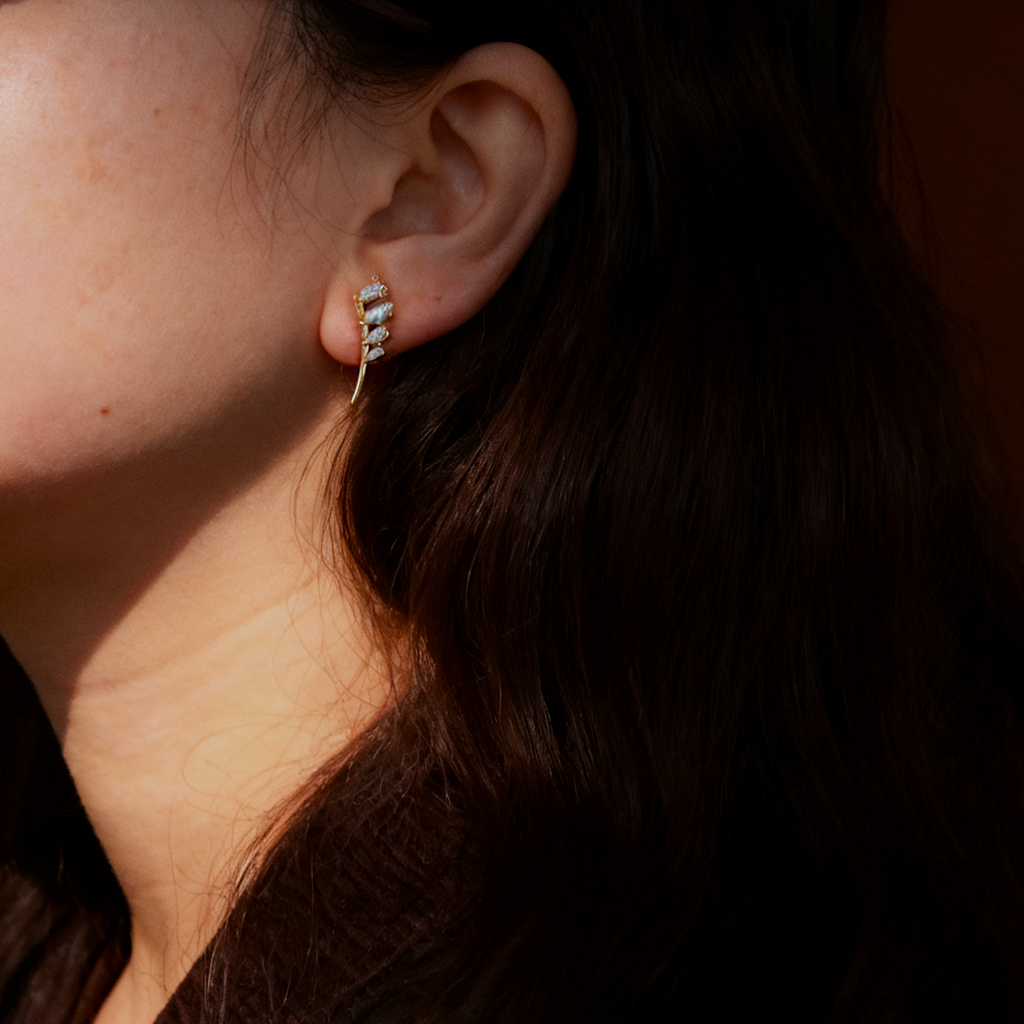 Waterproof Gold Marquise Cluster Ear Climbers, 18k gold-plated stainless steel