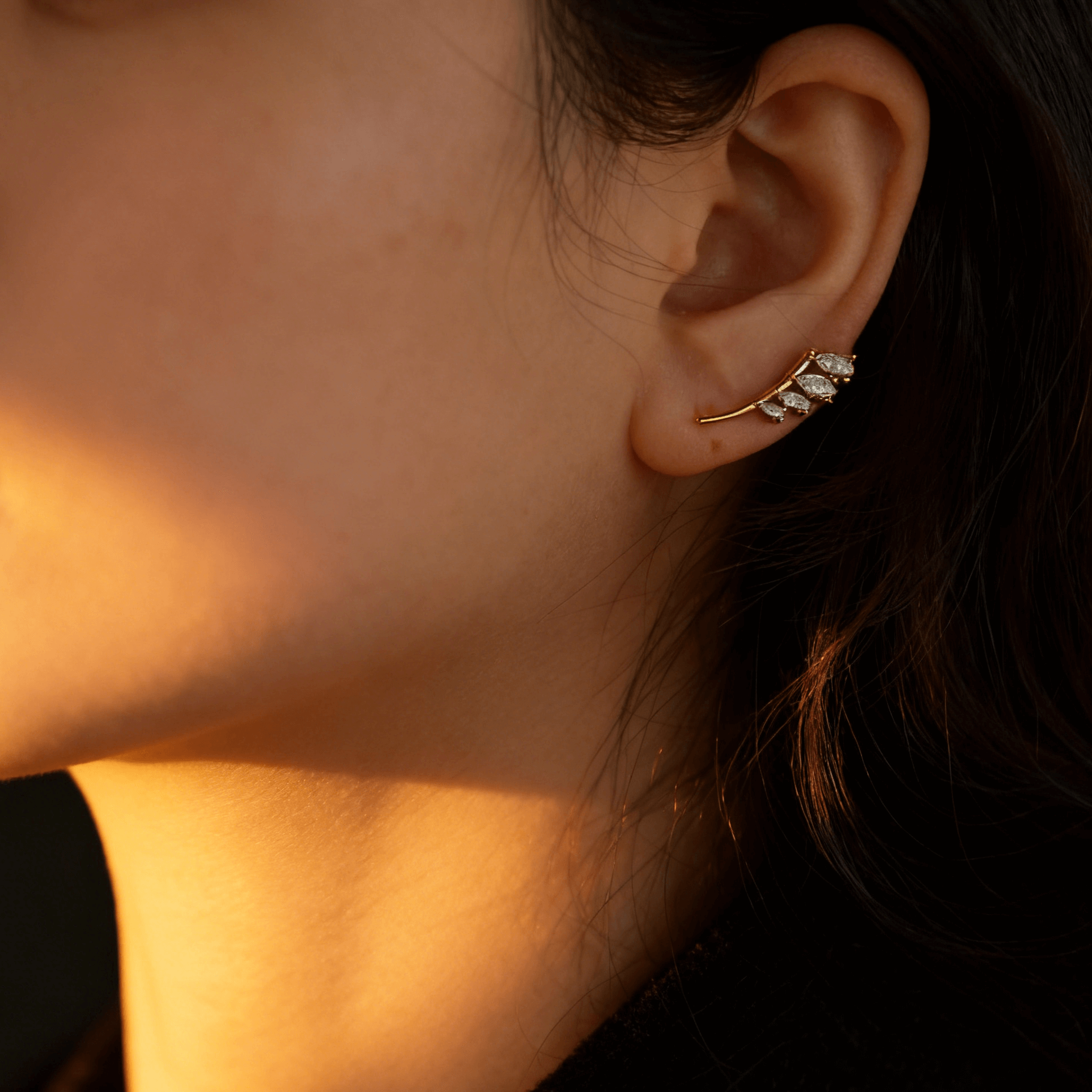 Waterproof Gold Marquise Cluster Ear Climbers, 18k gold-plated stainless steel
