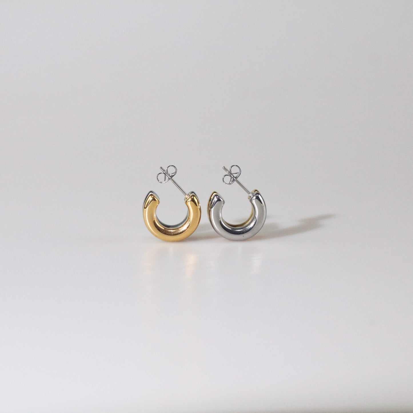 Two Tone Small Hoop Earrings, waterproof 18k gold-plated stainless steel