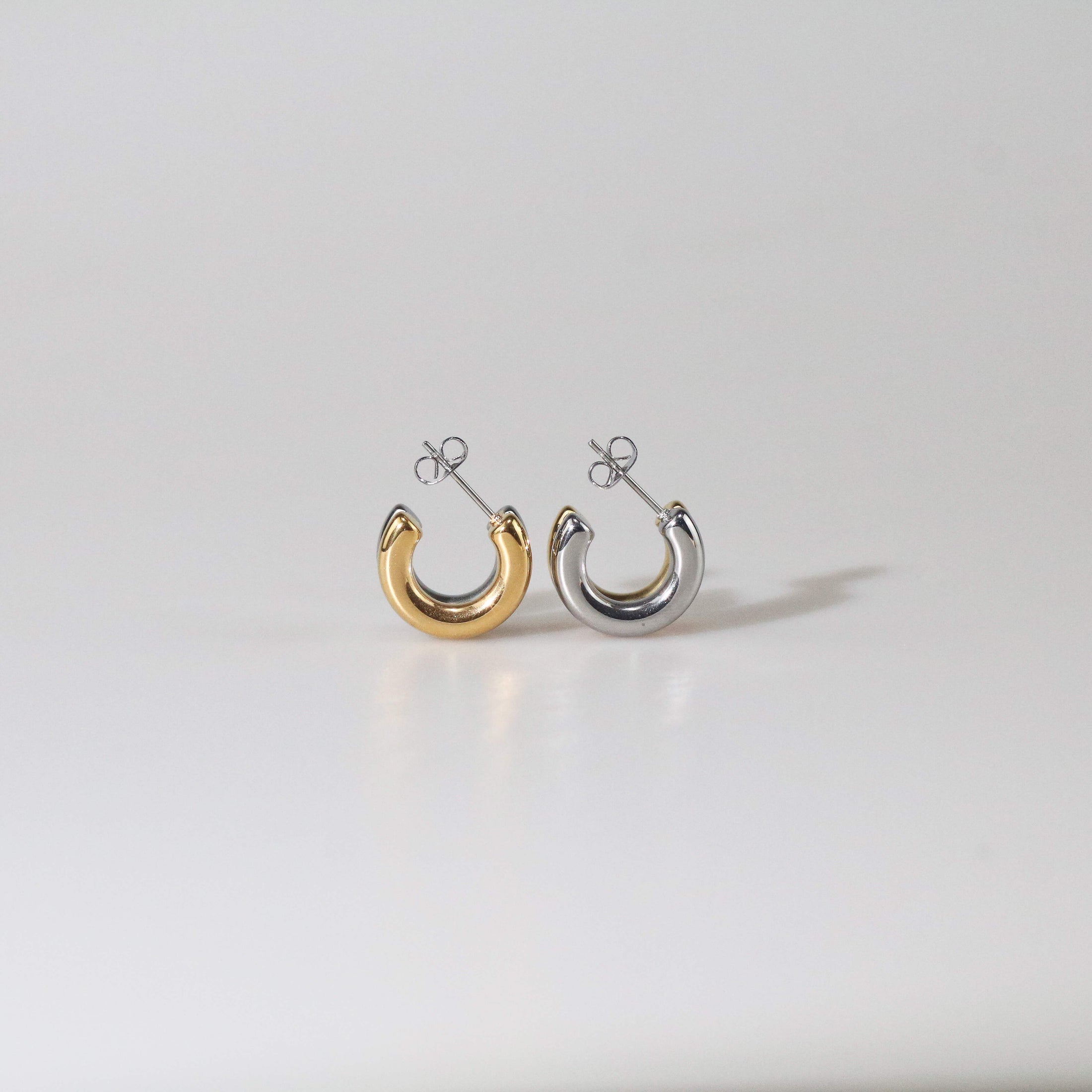 Two Tone Small Hoop Earrings, waterproof 18k gold-plated stainless steel