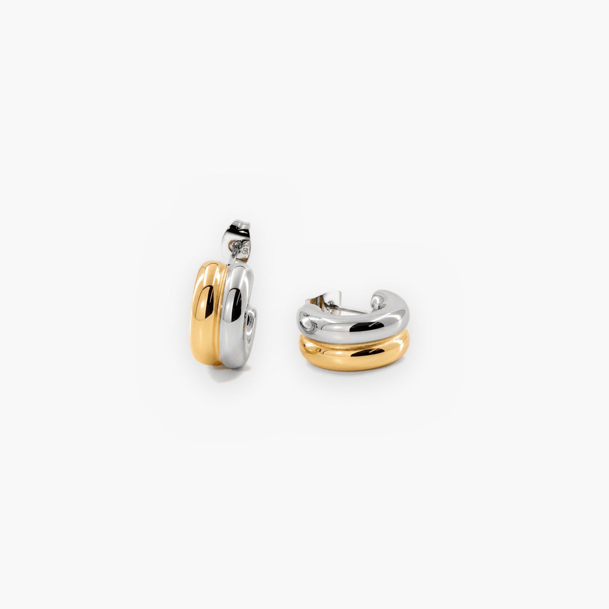 Two Tone Small Hoop Earrings, waterproof 18k gold-plated stainless steel
