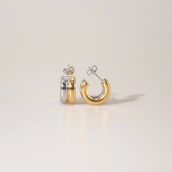 Two Tone Small Hoop Earrings - Waterproof 14mm & 16mm