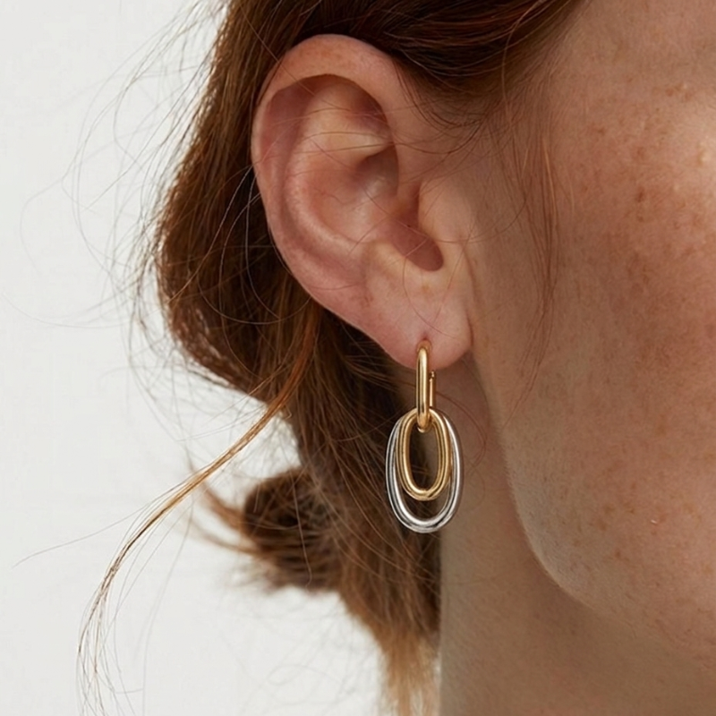Mixed Metal Double Hoop -Earrings
