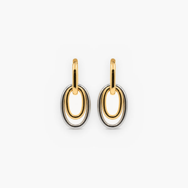 Mixed Metal Double Hoop Earrings - Gold & Silver
