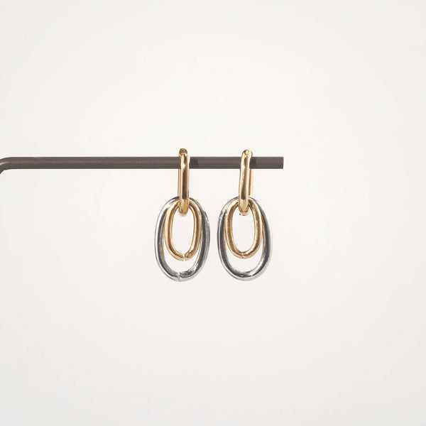 Mixed Metal Double Hoop Earrings - Gold & Silver