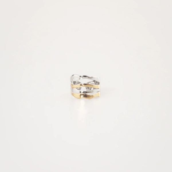 Mixed Multi Row Hammered Ring - Gold & Silver Stack