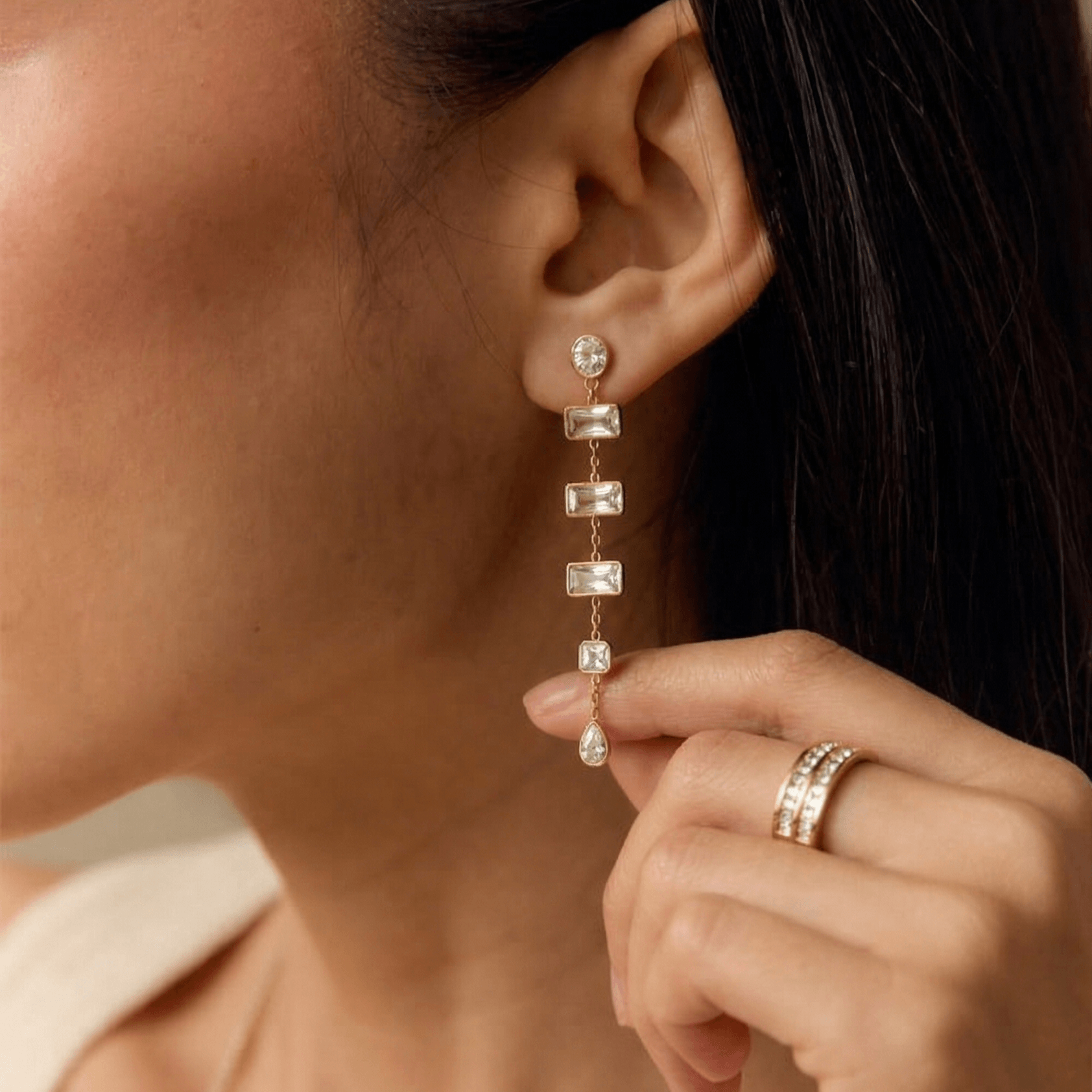 Waterproof Tarnish-Free CZ Drop Earrings, 18k gold-plated stainless steel