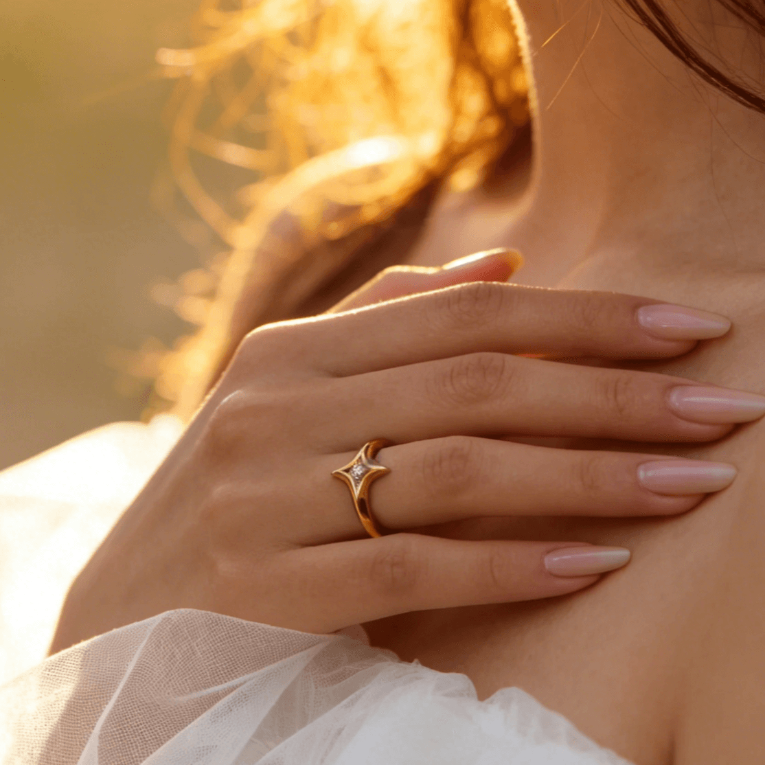 Waterproof Tarnish-Free North Star Ring in 18k Gold, 18k gold-plated stainless steel