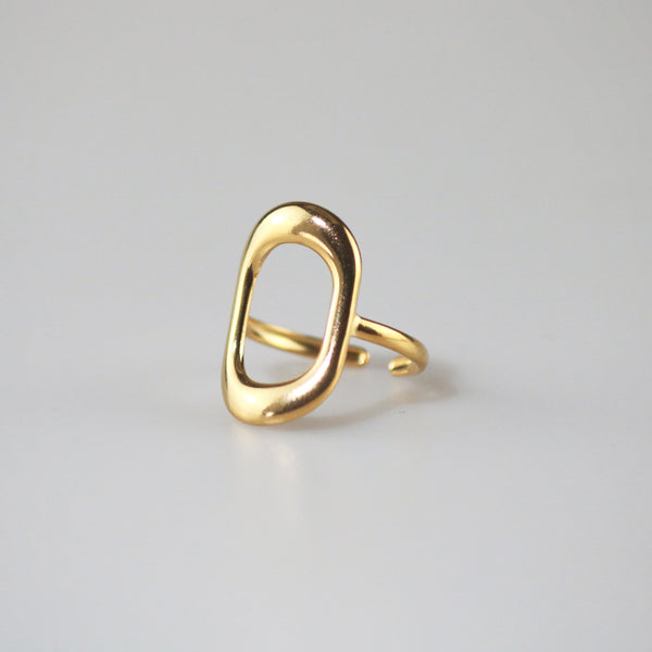 Waterproof Gold Open Oval Ring – Adjustable 316L