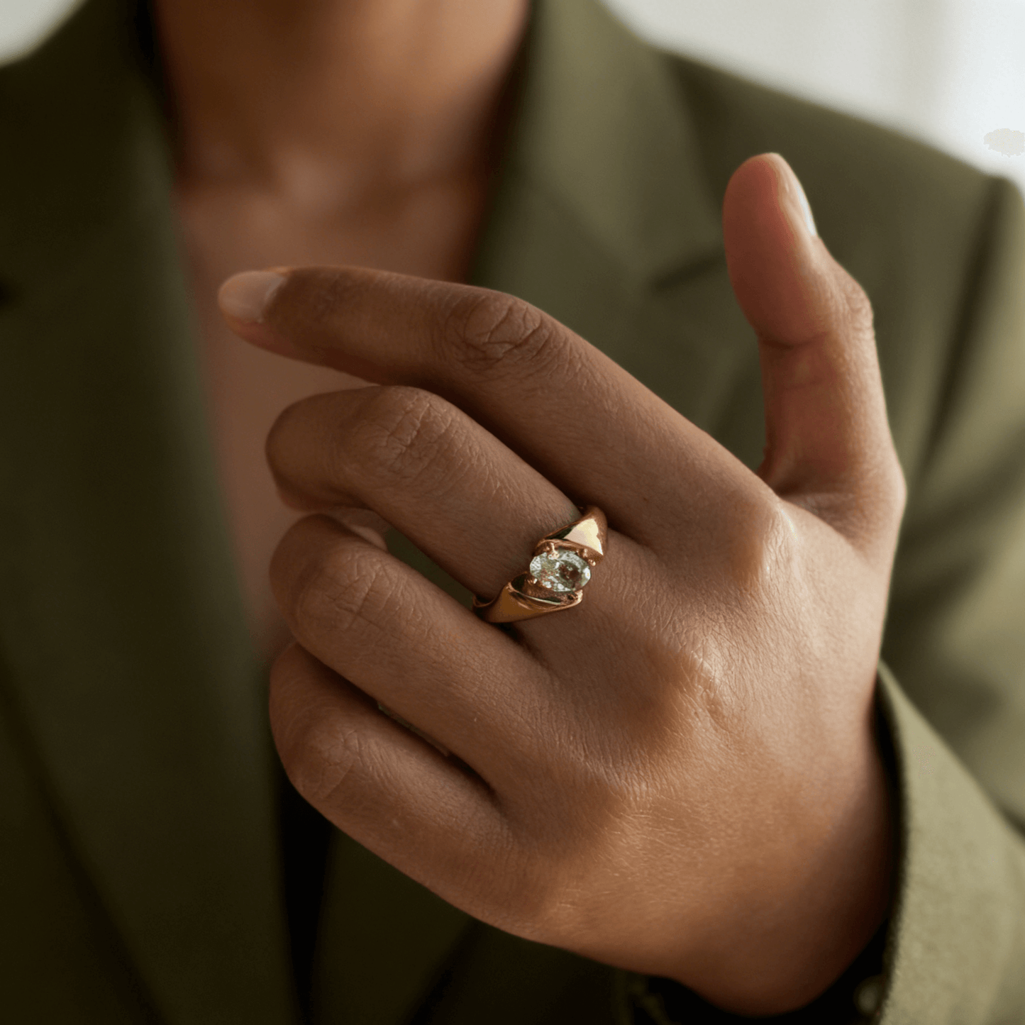 Waterproof Oval Bypass Wrap Ring in Gold, 18k gold-plated stainless steel