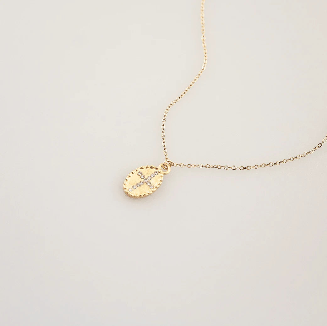 Oval CZ Cross Necklace