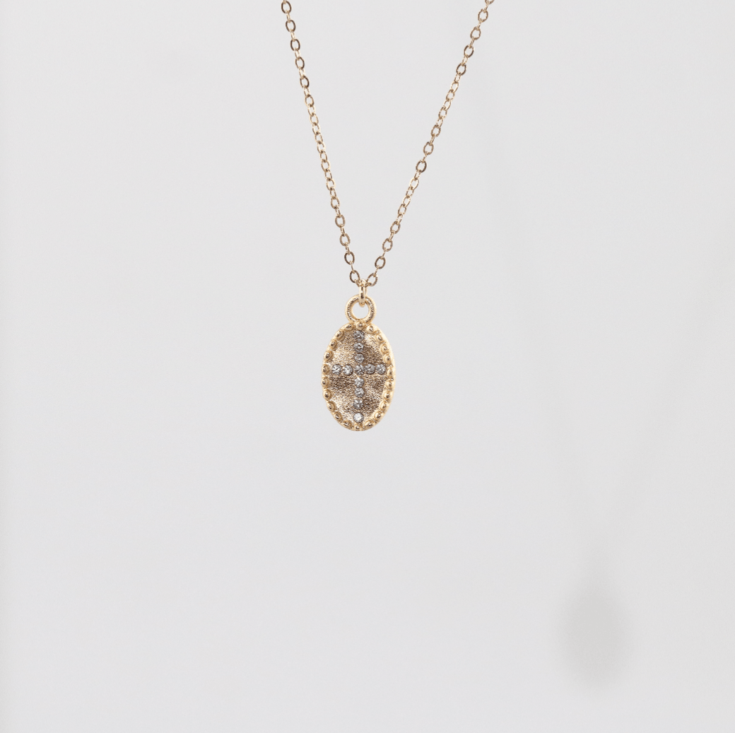 Oval CZ Cross Pendant Necklace